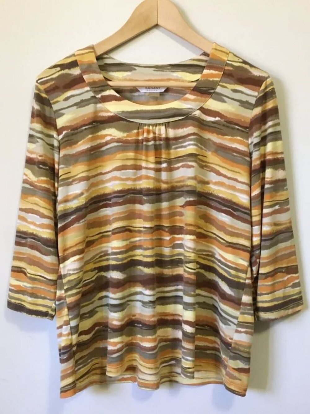 VTG Tan Jay Surface of Jupiter Yellow Earth Tone Striated Top PL 90s Whimsigoth